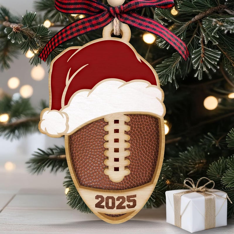 MAPDTWO Football Ornament - Football Ornaments for Christmas Tree - Sports Ornaments for Boys, Coaches, Players, Kids, Men - Gifts for Sports Lovers - 2 Layered Wood Christmas Ornament 2025 - Image 1